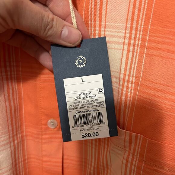 NWT Men’s Universal Threads coral plaid long sleeve size Large - Picture 6 of 9